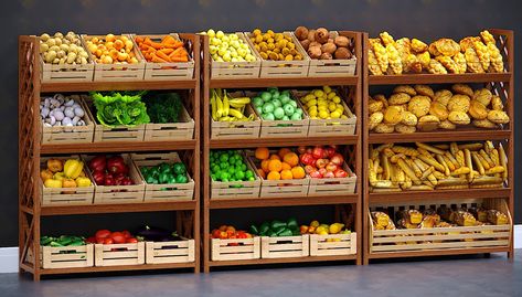 Fruits And Vegetables Shop Design, Fruit Shelf, Fruit And Veg Market, Small Shop Design, Fruit Store, Store Display Design, Fruit And Veg Shop, Healthy Juicer Recipes, Vegetable Decoration