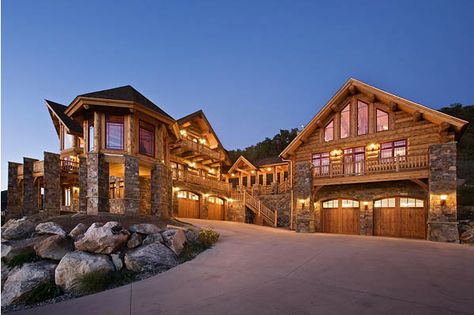 Big Garage with space above Log Home Living, Log Home Floor Plans, Log Home Plans, Stone And Wood, Lots Of Windows, Log House, Steamboat Springs, Log Cabin Homes, Mountain Homes