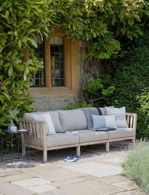 Porthallow 3 Seater Sofa Garden Trading, Inspired Furniture, Deep Seat Cushions, British Countryside, Traditional Garden, Patio Spaces, Garden Sofa, Grey Cushions, Rectangular Coffee Table