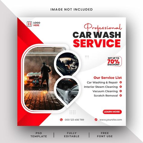 Car Wash Social Media Post, Flyer Car, Car Wash Services, Car Washing, Steam Cleaning, Banner Template, Car Wash, Business Design, Social Media Post