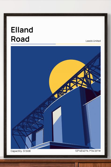 Elland Road, Leeds United Football, Leeds United Fc, Football Illustration, Football Stadium, Sports Room, Modern Mid Century, Sports Prints, Football Stadiums