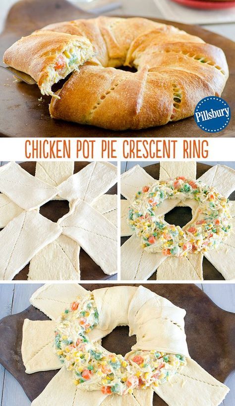 Chicken Pot Pie Crescent Ring, Crescent Recipes, Pillsbury Recipes, Crescent Ring, Pampered Chef Recipes, Crescent Roll Recipes, Crescent Rolls, Chicken Pot, Chicken Pot Pie