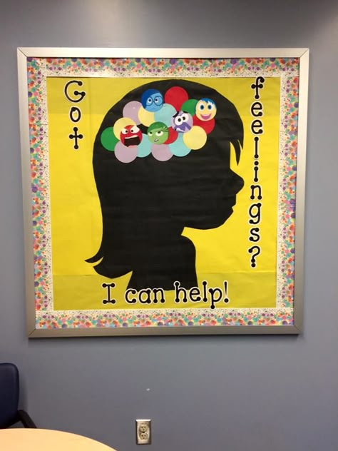 Inside Out Bulletin Board, Disney Bulletin Boards, Counselor Bulletin Boards, Counseling Bulletin Boards, School Counseling Office, School Counselor Office, Disney Classroom, Counselor Office, Counseling Office