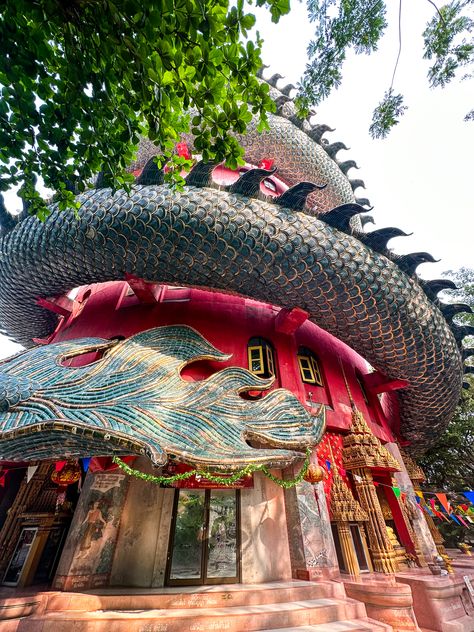 Wat Samphran Dragon Temple, Bangkok Wat Samphran Temple, Wat Samphran, Bangkok Aesthetic, Bangkok Cafe, Bangkok Trip, October Travel, Bangkok Temples, Bangkok Travel Guide, Thailand Pictures