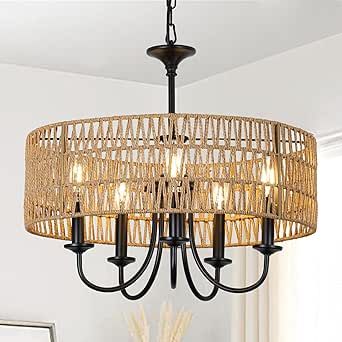 Rattan Pendant Lighting, Black Chandeliers, Farmhouse Chandelier Lighting, Modern Farmhouse Chandelier, Chandeliers For Dining Room, Island Bedroom, Boho Chandelier, Rattan Shades, Rattan Pendant