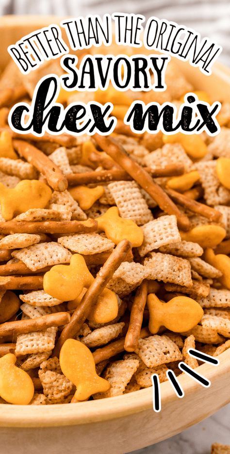 How to make the best savory Chex Mix. This simple and easy recipe is the original healthy traditional homemade snack mix with cereal, pretzels, and nuts. Baked in the oven. Original Chex Mix Recipes, Chex Mix Seasoning, Savory Chex Mix Recipes, Savory Chex, Savory Chex Mix, Homemade Chex Mix Recipe, Ranch Chex Mix, Chex Mix Original, Chex Mix Recipes Original