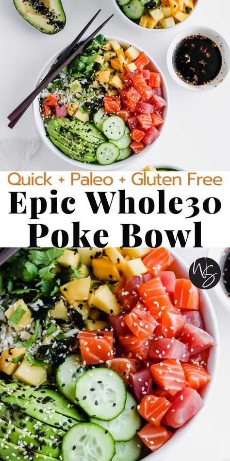 Wooden Skillet, Dinner Paleo, Poke Bowl Recipe, Whole30 Dinners, Sushi Bowl, Whole30 Recipes, Sushi Roll, Perfect Dinner, Recipe 30