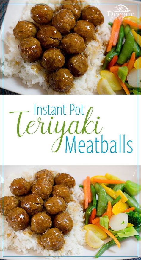 Homemade Teriyaki Sauce made easy with these Teriyaki Meatballs.  Instant Pot recipe made in minutes for a family meal.  Kid approved and LOVED!  #instantpot #instantpotrecipes #meatballs #meatballrecipe #teriyaki #teriyakimeatballs #asian #sweetsoysauce #rice #beef #devourdinner #easyrecipe #easydinner #30minutemeal #kidapproved #familyfriendly #instagood #food #foodie #foodblogger #easydinnerrecipe #appetizer #easyappetizer #instantpotappetizer @instantpotdinner #yum #yummy #lovefood #rice Meatballs Instant Pot, Teriyaki Meatballs Recipe, Sweet Teriyaki Sauce, Teriyaki Meatballs, Crockpot Appetizers, Instant Pot Recipe, Homemade Teriyaki Sauce, Instant Pot Dinner Recipes, Easy Instant Pot Recipes