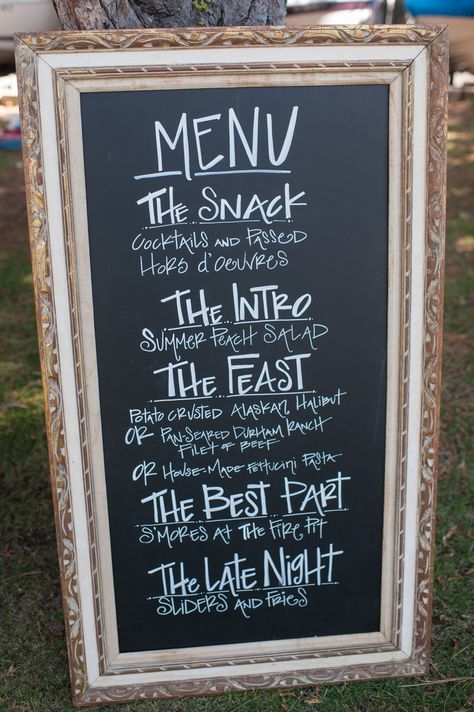 Wedding Food Stations, Elegant Outdoor Wedding, Prom Dinner, Chalkboard Lettering, Menu Sign, Menu Boards, Food Stations, Gorgeous Scenery, Menu Board