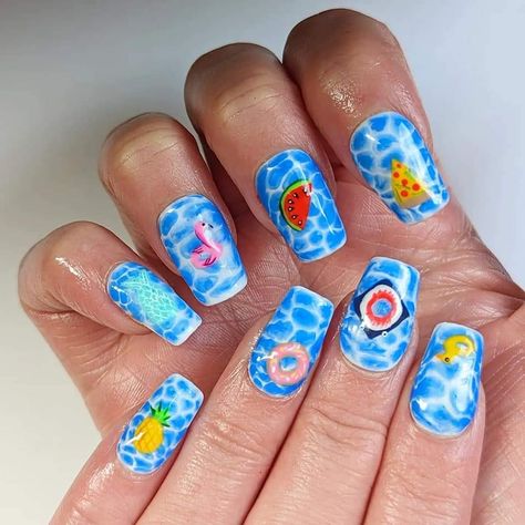 Pool Nail Art, Pool Nails, Square Press On Nails, Naild It, Nails Designs, Nail Artist, Beauty Nails, Makeup Nails, Fun Nails