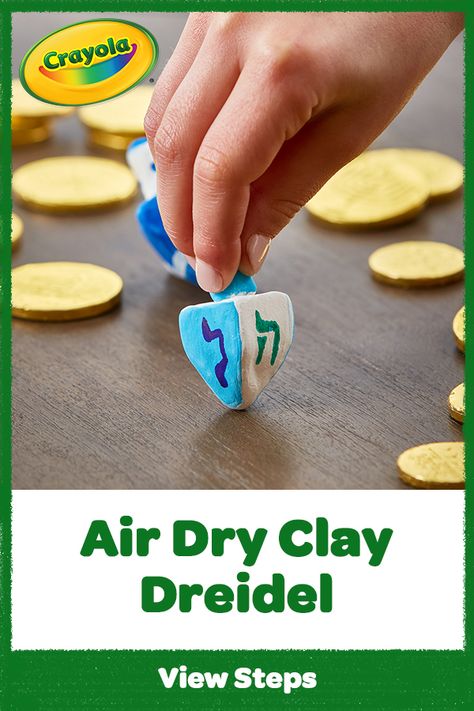 Give it a spin! See how to make a dreidel out of Air Dry Clay, then celebrate with this DIY Hanukkah craft for kids. Dreidel Activities Preschool, Hanukkah Dreidel Crafts For Kids, Hanukkah Dradle Craft, Diy Dreidel For Kids, How To Make A Dreidel, Hannukah Activities For Kids, Hanukkah Crafts For Adults, Preschool Hannukah Craft, Hanukkah Activities For Kids