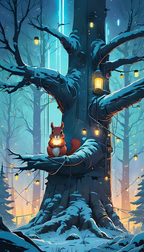 #squirrel #aiart Cute Squirrel Wallpaper, Squirrel Wallpaper, Squirrel Illustration, Christmas Squirrel, Wood Illustration, Squirrel Art, Winter Illustration, Cute Squirrel, Gif Pictures