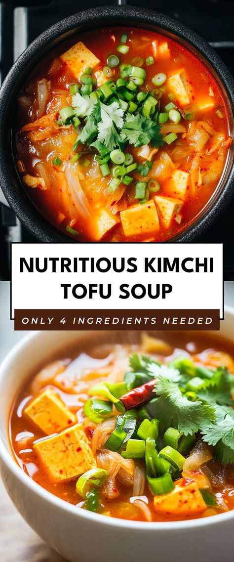 Image for Nutritious Kimchi Tofu Soup Vegan Soup With Tofu, Tofu Appetizer Recipes, Vegan Asian Soup, Cold Tofu Recipes, Silken Tofu Soup, Tofu Soup Recipes, Kimchi Tofu Soup, Korean Tofu Recipes, Soft Tofu Soup