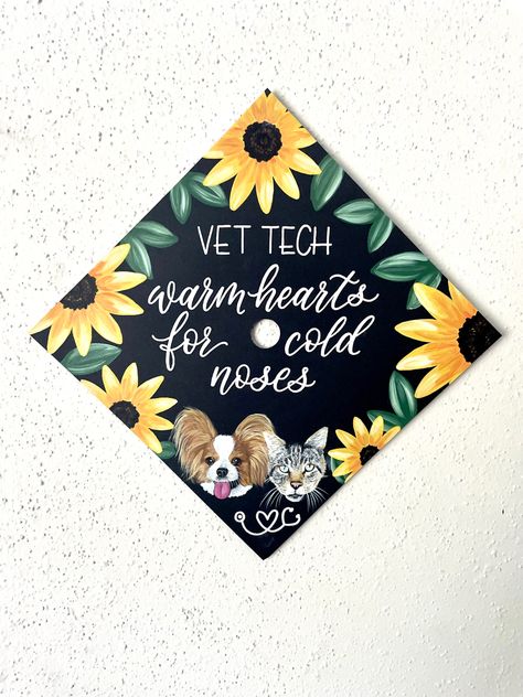 Vet Tech Cap Ideas, Graduation Cap Designs Vet Tech, Vet Tech Graduation Cap Ideas, Vet Graduation Cap, Vet Tech Graduation Cap, Tech Graduation Cap, Cap Decor Ideas, Vet Tech Graduation, Grad Caps Ideas