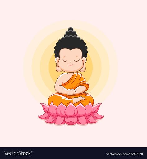 Buddha Illustration, Buddha Cartoon, Cute Buddha Painting, Cute Buddha Drawing, Buddha Animation, Buddha Cartoon Art, Baby Buddha Drawing, Lotus Buddha, Lotus Vector