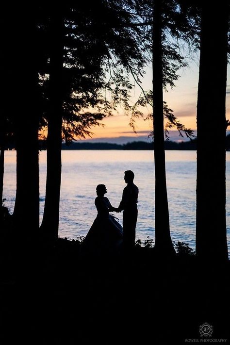 Sunset Wedding Photo Ideas #wedding #weddings #weddingideas #hmp #weddingphotos Wedding Photo Silhouette, Lake Wedding Picture Ideas, Lake Wedding Photo Ideas, Cottage Wedding Photos, Lakeside Wedding Photos, Lake Side Wedding Ideas, Small Lake Wedding, Lake House Wedding Ideas, Lake Wedding Pictures