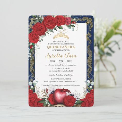 Quince Invitations Red, Invitations Quince, Snow White Invitations, Quinceanera Red, Quince Invitations, Beauty And The Beast Party, Quinceanera Party, Sweet 16 Invitations, Quinceanera Invitations