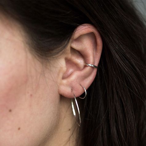 960 Likes, 1 Comments - Catbird (@catbirdnyc) on Instagram: “Slivers of silver here and there! The Big Hoop Dream, Hoop Dream, and Ear Cuff all in sterling…” Conch Piercing Silver Hoop, Triple Lobe Piercing Hoops Silver, Dream Earrings, Catbird Jewelry, Ear Cuff Silver, Nostril Ring, Earrings Outfit, Hoop Dreams, Jewelry Ear