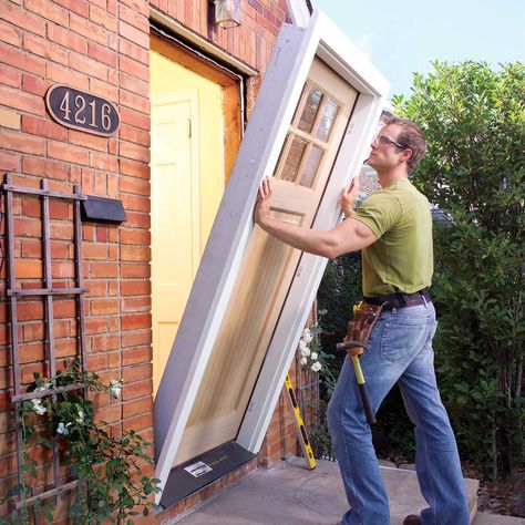 How to Replace an Exterior Door | The Family Handyman Replace Door Frame, Diy Exterior Door, Replace Exterior Door, Exterior Door Frame, Installing Exterior Door, Exterior House Doors, Prehung Exterior Door, Diy Exterior, House Maintenance