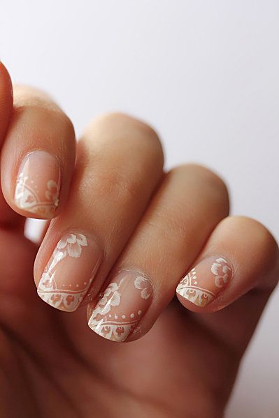 lace manicure by tenshi no hana  - beauteous! Lace Wedding Nails, Lace Nail Art, Wedding Manicure, Lace Nails, Her Nails, Creative Nail Designs, Nail Art Wedding, Pearl And Lace, Desi Wedding