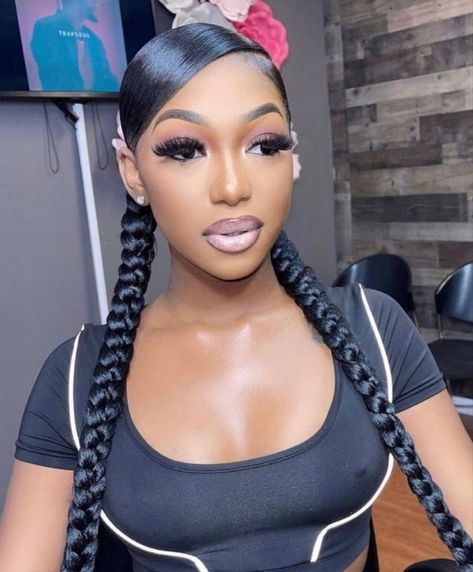 Two Braids Hairstyle Black Women, Black Ponytail, Two Braid Hairstyles, Sleek Ponytail Hairstyles, Easy Hairstyles For Thick Hair, Black Ponytail Hairstyles, Cute Braided Hairstyles, Quick Weave Hairstyles, Braids Hairstyles Pictures