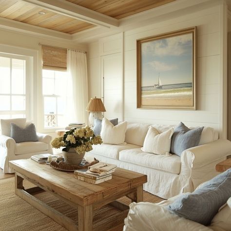 11 Coastal Living Room Ideas: Transform Your Space into a Seaside Haven | Florgeous East Coast Living Room, Coastal Grandma Living Room, Hampton Living Room Ideas, Coastal Modern Living Room, Beach Cottage Living Room, Cozy Coastal Living Room, Coastal Farmhouse Living Room, Coastal Cottage Living Room, Hamptons Living Room