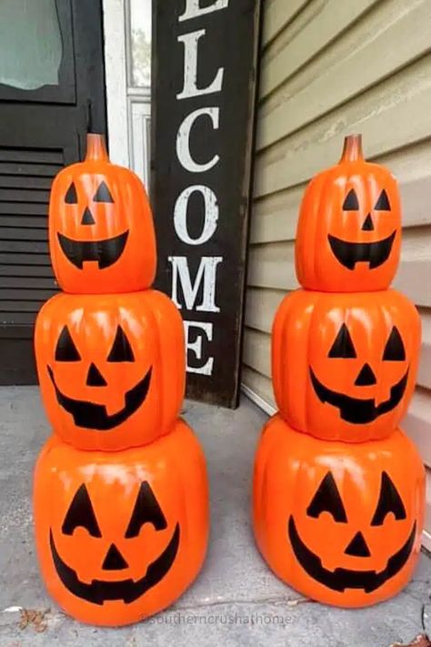 Halloween Stackable Pumpkins, Dollar Tree Pumpkin Ideas, 5 Below Stackable Pumpkins, Diy Dollar Tree Stackable Pumpkins, Diy Pumpkin Tower, Pumpkin Stacked Decor, Stackable Pumpkin Ideas, Diy Stackable Pumpkins, Dollar Tree Stacked Pumpkins Ideas