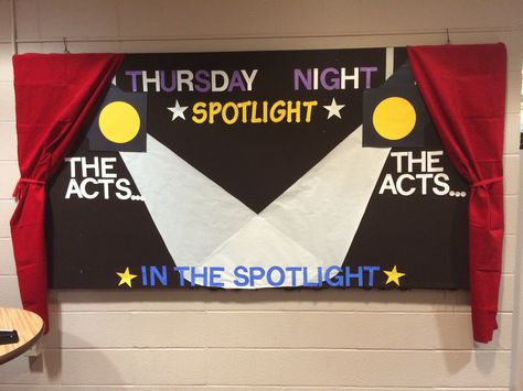 Bulletin board themed around student involvement at Bluffton University. Thursday night spotlight. Culture Activities, Res Life, Door Decs, Cultural Activities, Thursday Night, Student Activities, Student Life, Bulletin Board, Bulletin Boards