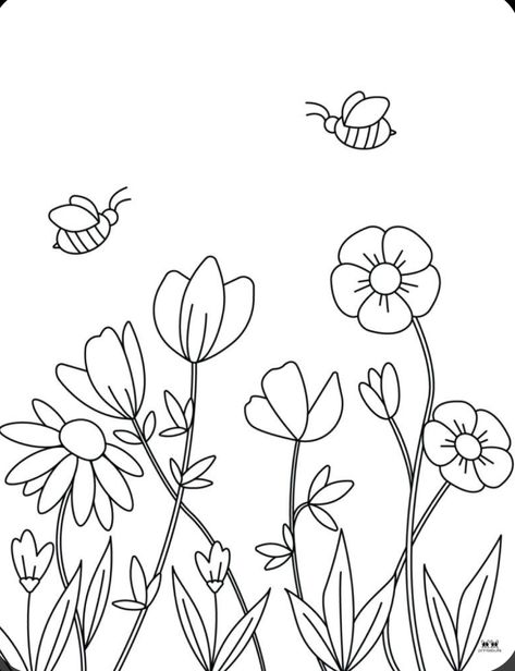 Coloring Book Flowers Simple, Simple Printable Coloring Pages, Coloring Book Template, Minimal Coloring Pages, Floral Coloring Pages Simple, Wild Flower Coloring Pages, Simple Colouring Pages For Adults, Coloring Pages Aesthetic Flowers, Traceable Flowers Free Printable