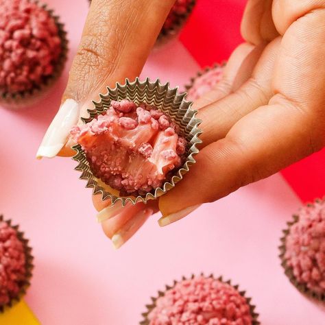 tis is the season 🍓💗 Welcoming our newest flavour… Wild Strawberry Jam & Ruby Chocolate Brigadeiro. Infused with a strawberry jam made in house and hand-rolled in crushed ruby fruit chocolate (that pink one that you all love lol)… cuz why not have that tangy, fruity and sweet flavour all together 😅 available now in both of our stores and online. #MarysBrigadeiro #Chocolate #Spring Ruby Chocolate, Chocolate Brigadeiro, Fruit Chocolate, Wild Strawberry, Chocolate Fruit, How To Make Jam, Wild Strawberries, Strawberry Jam, Hand Roll