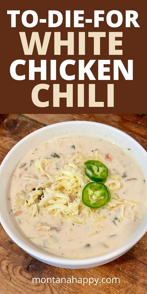 White Chili Chicken, Creamy White Chicken Chili Recipe, Easy White Chicken Chili, Chili Chicken Recipe, Chicken Chili Soup, White Chili Recipe, White Chicken Chili Slow Cooker, White Chicken Chili Recipe, Slow Cooker Chicken Chili