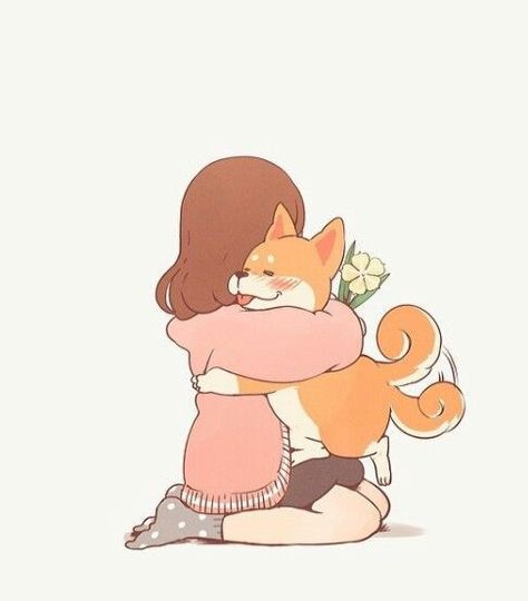 Girl With Dog Drawing, Dog Girl Aesthetic, Backpack Drawing, Aesthetic Profile Picture Cartoon Soft, Dog Cuddles, Dog Animation, Puppy Drawing, Me And My Dog, Cute Dog Photos