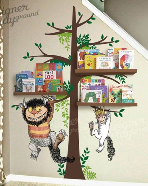 Wild Things Nursery, School Library Decor, Reading Nook Kids, Kids Library, Toy Room, Max On, Book Corners, Library Decor, Tree Wall Decal