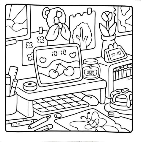 Colour In Drawings, Empty Coloring Pages, Cozy And Cute Coloring Book, Little Corner Coloring Book Pages, Bobbiegoods Coloring Page, Preppy Coloring Pages Aesthetic, Blank Coloring Pages Aesthetic, Proud Family Coloring Pages, Simple Cute Coloring Pages Aesthetic