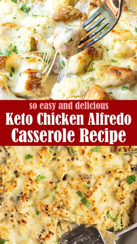 Easy Keto Chicken Alfredo Casserole Keto Chicken Alfredo Casserole, Keto Chicken Alfredo, Alfredo Casserole, Chicken Alfredo Casserole, Keto Chicken Casserole, Chicken Broccoli Alfredo, Comfort Food Recipes Dinners, Perfect Keto, Keto Cooking