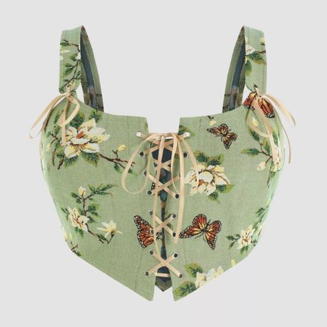 Great Condition/Never Worn 3xl No Stretch Crop Length Floral Pattern Green Butterfly Corset, Cowgirl Top, Cider Tops, Butterfly Lace, Lace Up Tank Top, Floral Corset, Tapestry Fabric, Floral Squares, Floral Butterfly