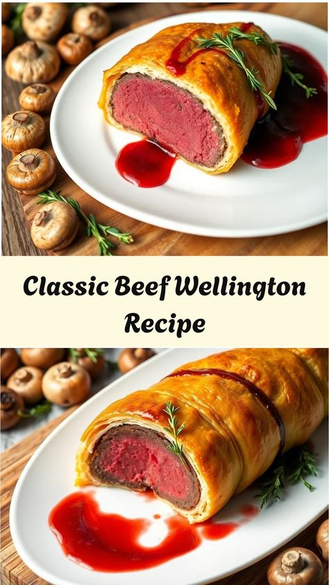 Indulge in a delicious Beef Wellington, featuring tender beef, savory mushroom duxelles, and flaky pastry. Perfect for impressing at dinner parties! Good Supper Ideas, Beef Wellington Sauce, Gravy Sauce Recipe, Cocktail Meatball Recipes, Individual Beef Wellington, Wellington Recipe, Vegan Main Course, Beef Wellington Recipe, Special Occasion Food