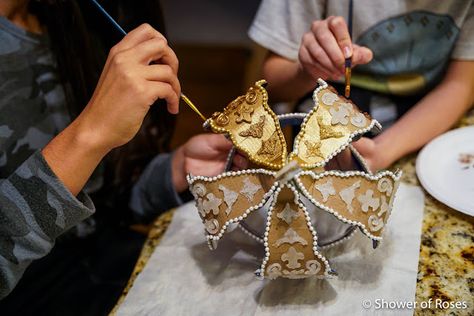 Crafting a Crown Fit for a Queen | Shower of Roses Blog Diy Royal Crown, Crown Tutorial, Diy Crown King, Crown Ornament Diy, Crown Made Of Cards, Homemade Crown, How To Make A Kings Crown, How To Make A Crown, Crown Christmas Ornaments