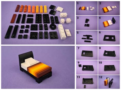 Colourful Bed Tutorial | Sarah Beyer | Flickr Lego Bathtub, Lego Ideas To Build Easy Step By Step, Small Lego Ideas, Cute Lego Ideas, Cool Lego Ideas, Lego Ideas To Build, Lego Furniture Ideas, Lego House Ideas Furniture, Lego Creations Instructions