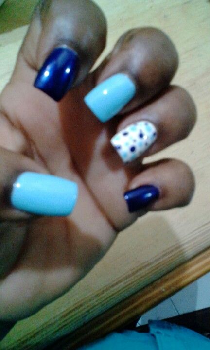 Pastel teal, blue and white nail with mixed polka dots Blue And White Nail, Pastel Teal, Dot Nails, Blue And White Nails, Polka Dot Nails, Dots Nails, White Nail, Love Nails, White Nails