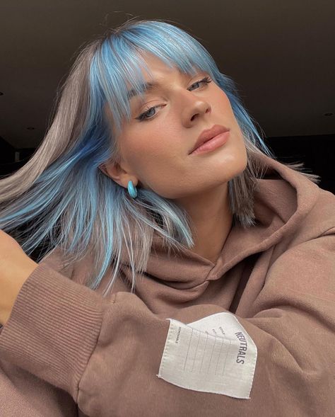 Julie Visnes on Instagram: “i’m obsessed with this hair” Julie Lorentzen, Blue Hair Underneath, Purple Underneath Hair, Half Colored Hair, Under Hair Dye, Under Hair Color, Dyed Bangs, Blue Brown Hair, Hair Dyed Underneath