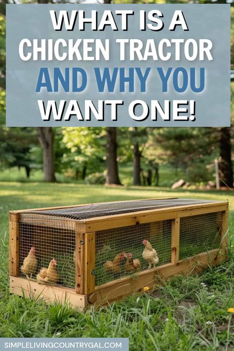 Get the full guide on chicken tractors. What they are, why you may want one, and how you can DIY a setup of your own. Raising chickens all begins with a setup you can keep up with in midlife. From care, upkeep, and long-term growth, incorporating a chicken tractor can be incredibly helpful. Build one for you with supplies you may already have on hand. #chickentractor #diychickentractor Homemade Chicken Tractor, Easy Chicken Tractor, Raising Chickens Diy, Diy Chicken Tractor, Chicken Pets, Chicken Roost, Chicken Coop Garden, Backyard Chicken Coop Plans, Chicken Tractors