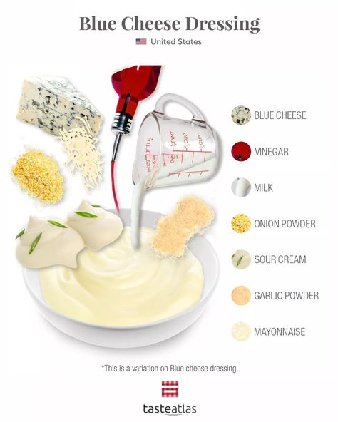 Spicy Buffalo Wings, Traditional Dressing, Blue Cheese Recipes, Dip Sauce, Blue Cheese Dressing, Food Infographic, Buffalo Wings, Cooking Ingredients, Dressing Recipe