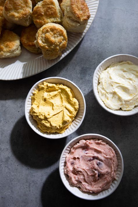 Butter Flight: three compound butters perfect for making ahead and storing in the fridge Joanna Gaines Butter Flight, Joanna Gaines Strawberry Butter, Magnolia Table Biscuits, Magnolia Biscuits, Joanna Gaines Breakfast, Joanna Gaines Biscuit Recipe, Joanna Gaines Biscuits, Bariatric Desserts, Magnolia Recipes