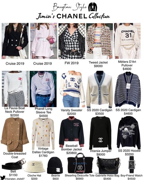 Jimin Chanel Outfit, Chanel Outfit Casual, Jimin Chanel, Jennie Chanel Outfit, Vintage Chanel Dress, Chanel Cardigan, Channel Outfits, Celebrity Bags, Chanel Sweater