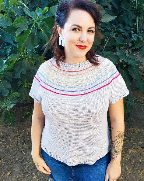 Pride Yoke – Rainbow Circular Yoke Worked Seamlessly From the Top-Down (Size-Inclusive Crochet Pattern) – Knits 'N Knots Hey Hey Hey, Yarn Bee, Month Of June, Dk Weight Yarn, Loose Fitting Tops, Top Down, Crochet Tops, Do You Know What, Pride Month