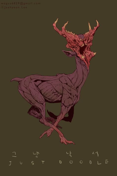 ArtStation - Deer Raven Creature Design, Animal Body Horror, Kerbcrawlerghost Art, Cool Creature Design, Creepy Deer Art, Deer Horror, Eldrich Horrors, Monster Design Concept, Creepy Deer