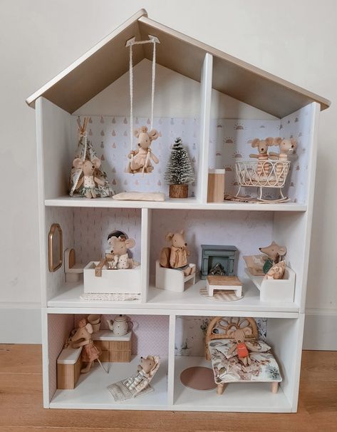 Maileg Dolls House, A Frame Dollhouse, Maileg Ikea House, Michaels Dollhouse, Diy Maileg, Maileg Mouse House, Diy Miniature Furniture, Flisat Dollhouse, Todler Room