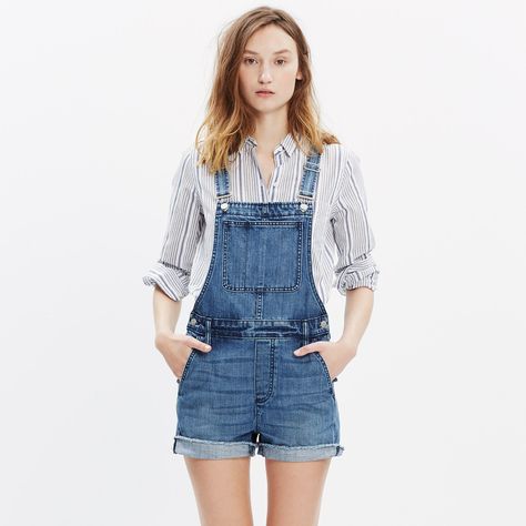 Adirondack Short Overalls in Delmar Wash : OVERALLS & JUMPSUITS | Madewell Jean Short Overalls, Short Overalls, Overalls Women, Festival Dress, Cut Off Shorts, Premium Denim, Slim Jeans, New Wave, Overall Shorts