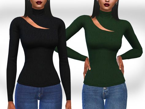 The Sims Resource - TurtleNeck Long Sleeve Tops Sims 4 Longsleeve, Xmas Costumes, Floral Dress Casual, Turtleneck Long Sleeve, Dark Blue Jeans, Sims 4 Clothing, The Sims Resource, Sims Resource, Costume Dress